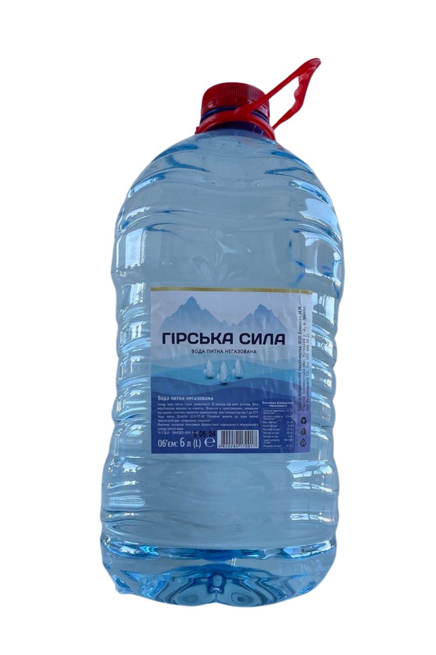 Вода питна "ГІРСЬКА СИЛА" , негазована, 6л.